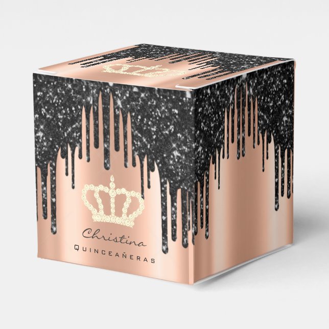 Caja Para Regalos Quinceañeras Dulce Rosa de Novias Royal Black (Costado Anverso)
