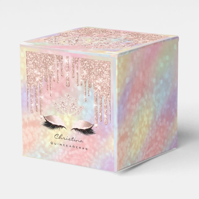 Caja Para Regalos Quinceañeras Sweet 16th Bridal Rosa Drip Holograph (Costado Anverso)