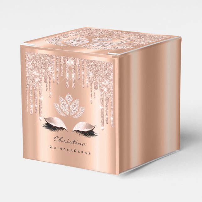 Caja Para Regalos Quinceañeras Sweet 16th Bridal Rosa Drip Purpurina (Costado Anverso)