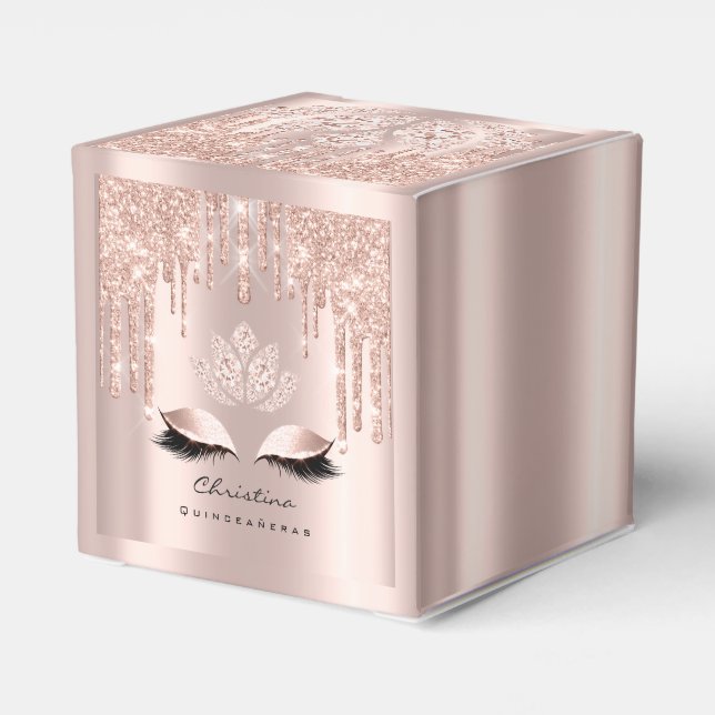 Caja Para Regalos Quinceañeras Sweet 16th Bridal Rosa Gold Spark (Reverso Costado)