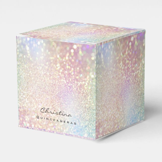 Caja Para Regalos Quinceañeras Sweet 16th Bridal Rosa Holographic (Costado Anverso)