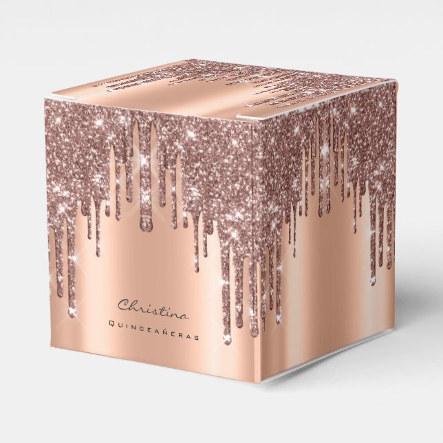 Caja Para Regalos Quinceañeras Sweet 16th Bridal Rosa Purpurina (Costado Anverso)