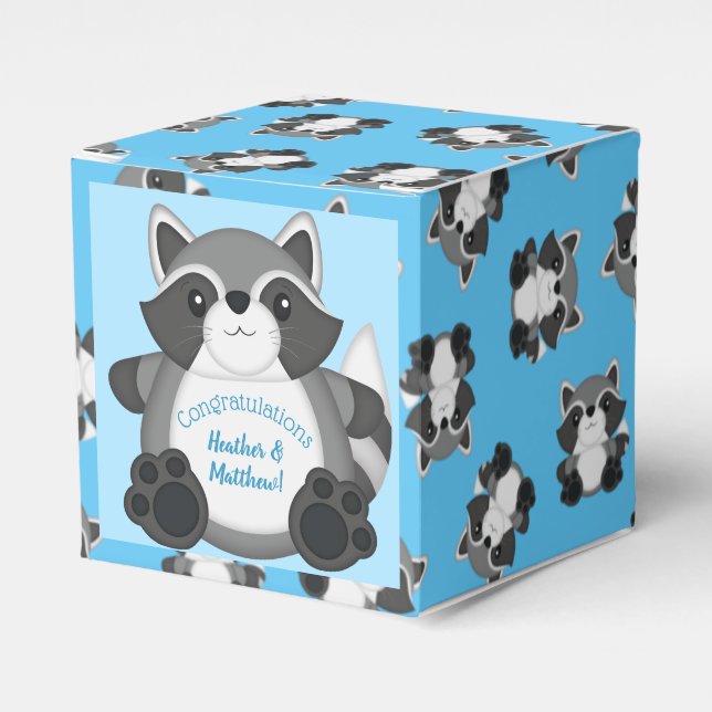 Caja Para Regalos Raccoon Baby Shower Blue (Costado Anverso)