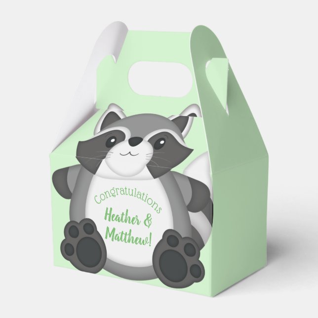Caja Para Regalos Raccoon Baby Shower Green (Front Side)
