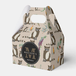 Caja Para Regalos Raccoon lindo en el patrón del bosque de pinos