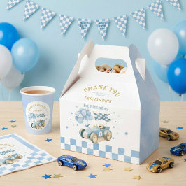 Caja Para Regalos Race Car Blue Watercolor Boy First Birthday