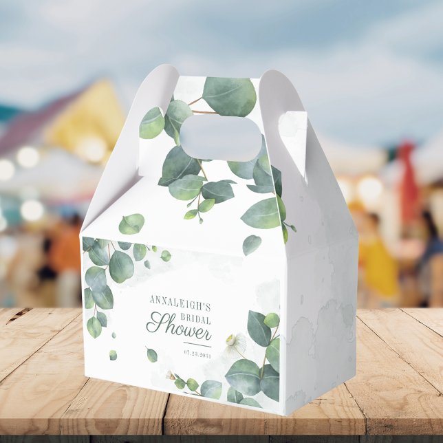 Caja Para Regalos Ramo de eucalipto Botánico Verde Fiesta de Despedi (Eucalyptus Leaves Botanical Greenery Bridal Shower Favor Boxes)