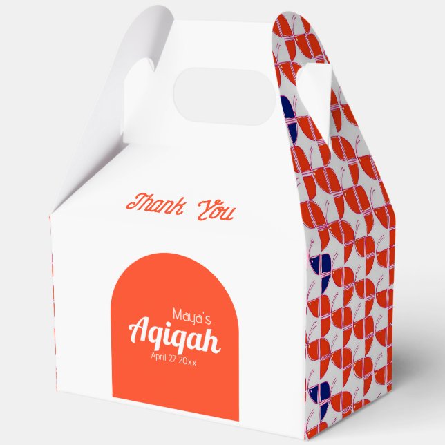 Caja Para Regalos RÁPIDO Patrón Naranja blanco, Aqiqah Baby Shower (Anverso)