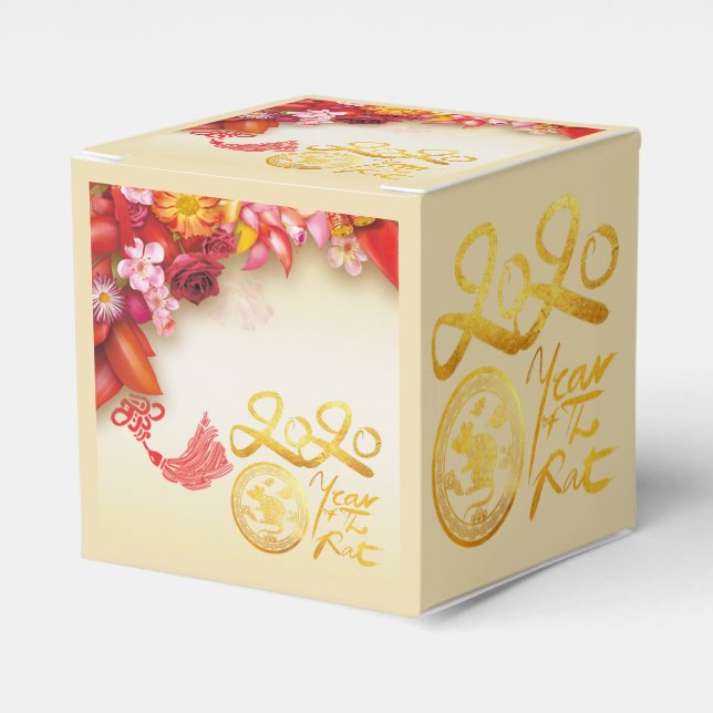 Caja Para Regalos Rat 2020 CCFB de oro chino floral (Costado Anverso)