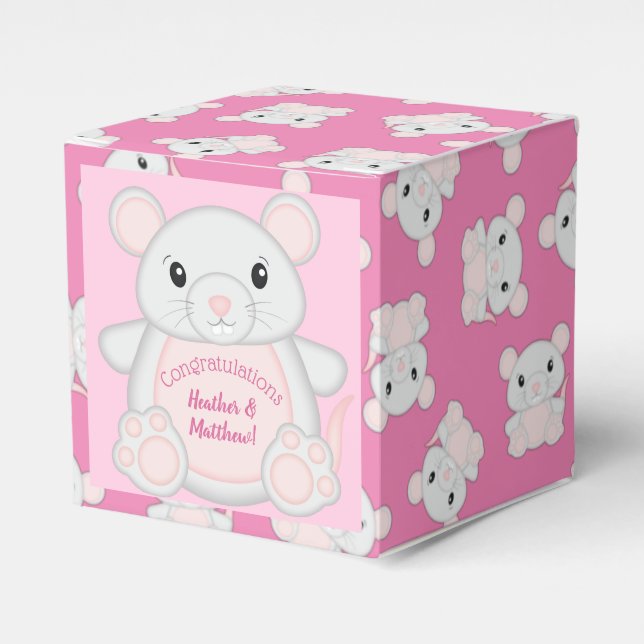Caja Para Regalos Ratón Baby Shower Pink (Costado Anverso)