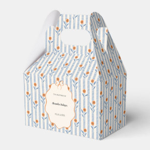 Caja Para Regalos Rayas azules vintage Naranja Bautismo floral