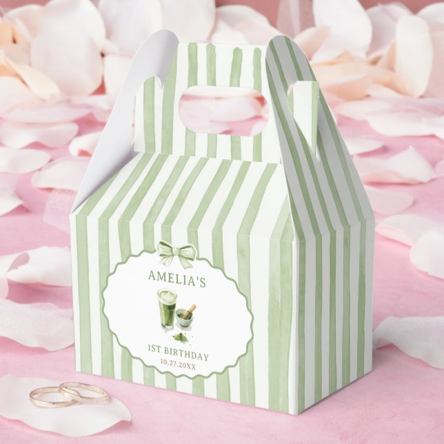 Caja Para Regalos Rayas de lazo verde Cumpleaños Matcha (Boda)