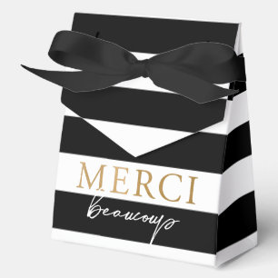 Caja Para Regalos Rayas Negras y Blancas Merci Beaucoup