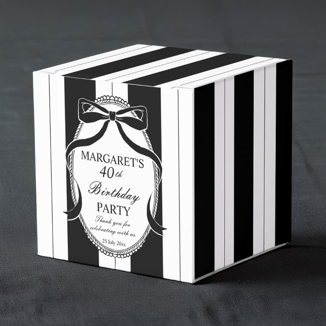 Caja Para Regalos Rayas retro blanco negro favorece al personalizado (Black and white retro stripes coquette birthday party favors personalized favor boxes)
