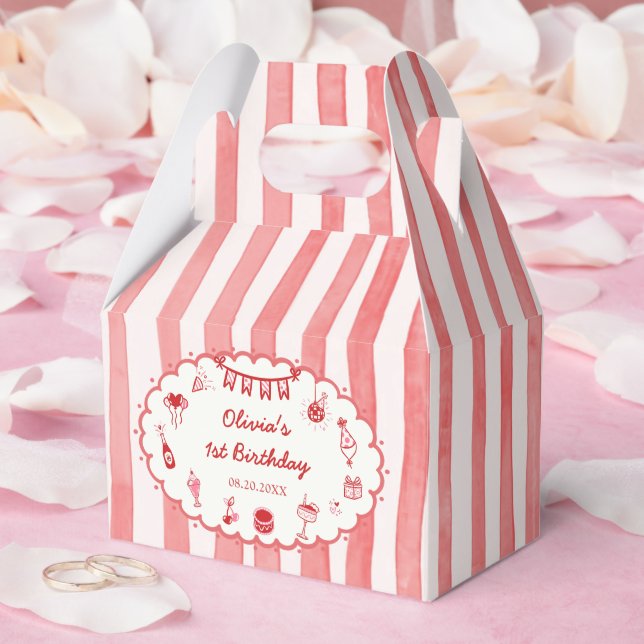 Caja Para Regalos Rayas Rojas Cumpleaños Dibujado a Mano (Boda)