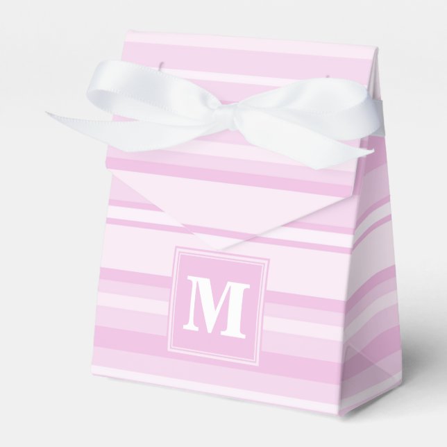 Caja Para Regalos Rayas rosa bebé monograma (Front Side)