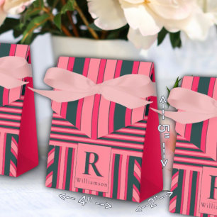 Caja Para Regalos Rayas Rosadas de Carbón Monograma Elegante Editabl