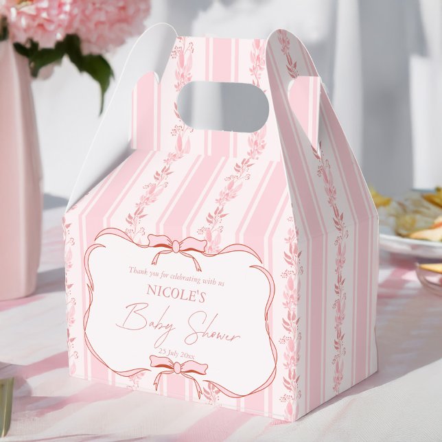 Caja Para Regalos Rayas rosas arco retro ducha bebé favores personal (Pink stripes retro coquette bow baby shower favors personalized  favor boxes)