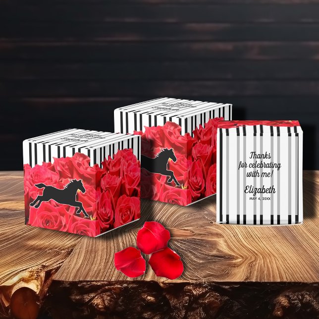 Caja Para Regalos Rayas Rosas de acuarela Derby Horse 2" (2" square favor boxes with your personalization on the top, shipped flat.)