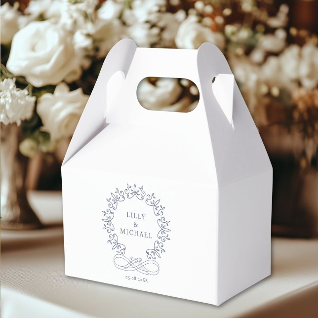 Caja Para Regalos Real, Elegante, Boda (Customer-specific, elegant, royal, crest, white, Wedding Favor Boxes with your name & date)