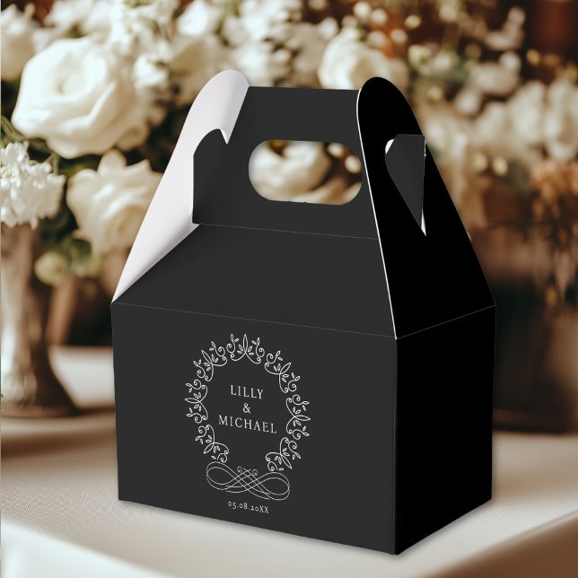 Caja Para Regalos Real, Elegante, Boda (Customer-specific, elegant, royal, crest, black and white, Wedding Favor Boxes with your name & date)