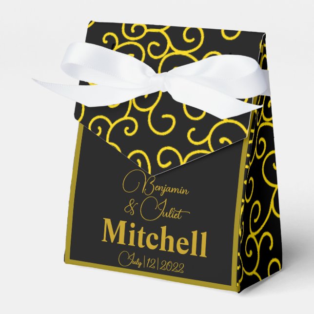 Caja Para Regalos Recepción de Boda Moderna Elegante de Oro Negro (Front Side)