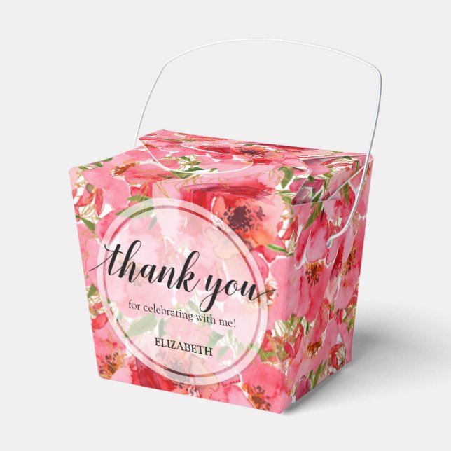 Caja Para Regalos Recuerdos de Despedida de Soltera de Peonía Rosa e (Front Side)