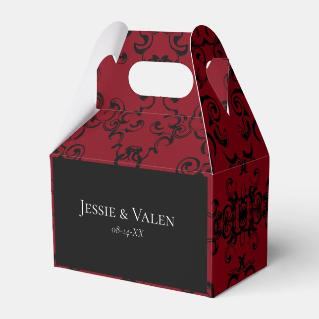 Caja Para Regalos Red & Black Swirl Gothic Boda (Front Side)