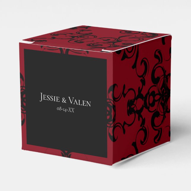 Caja Para Regalos Red & Black Swirl Gothic Boda (Costado Anverso)