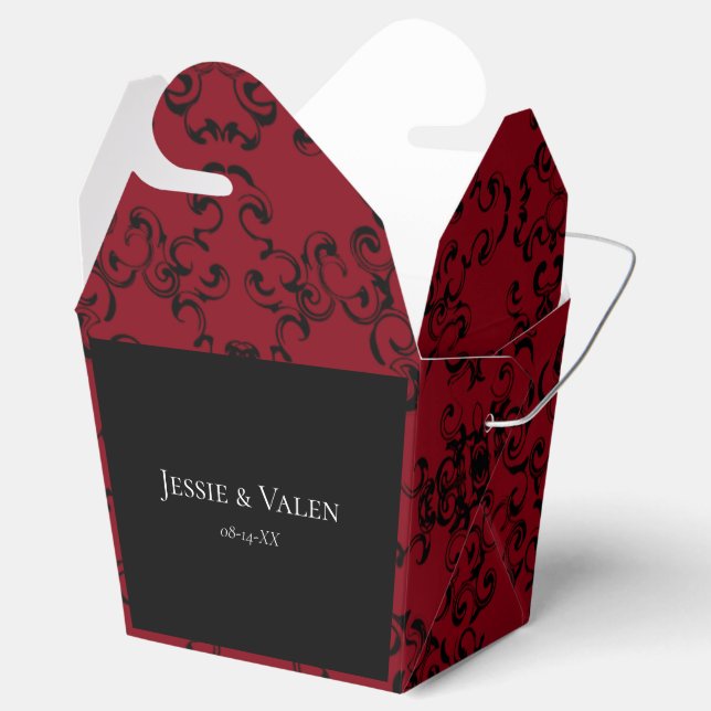 Caja Para Regalos Red & Black Swirl Gothic Boda (Abierto)