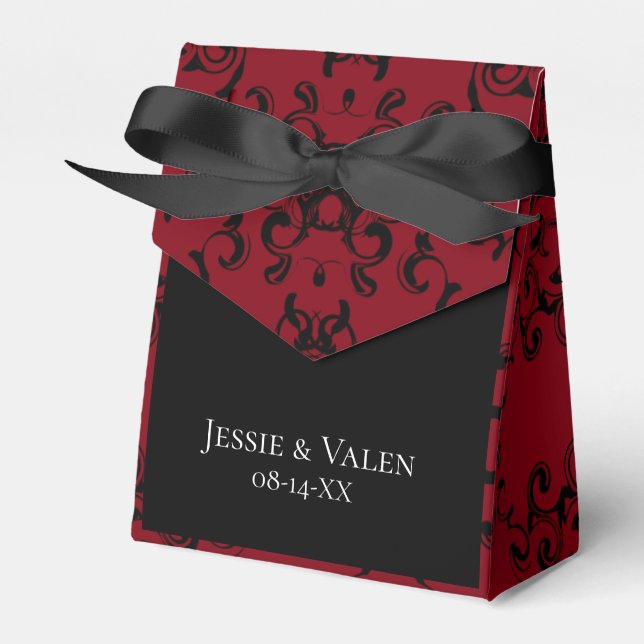 Caja Para Regalos Red & Black Swirl Gothic Boda (Front Side)