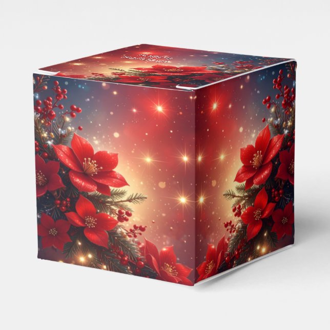 Caja Para Regalos Red Christmas Floral Holiday Favor Box (Costado Anverso)
