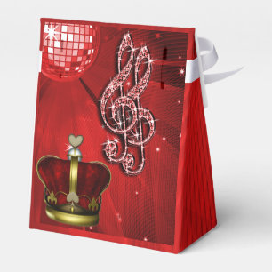 Caja Para Regalos Red Disco Ball, Music Notes y Crown Favorito box