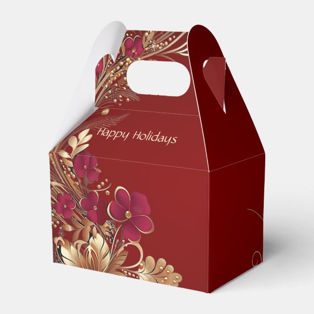 Caja Para Regalos Red Gold Floral Holiday Box (Front Side)