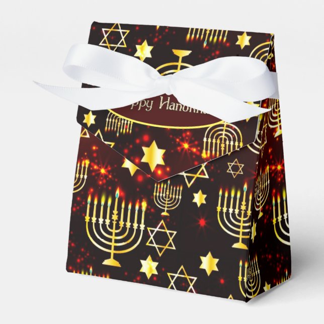 Caja Para Regalos Red & Gold Happy Hanukkah Menorah Tent (Front Side)