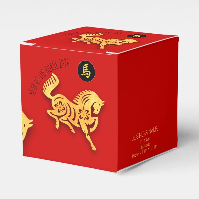 Caja Para Regalos Red Gold Horse Papercut Chinese New Year 2026 CFB (Costado Anverso)