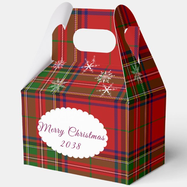Caja Para Regalos Red & Green Christmas Plaid Lace Snowflakes (Reverso )