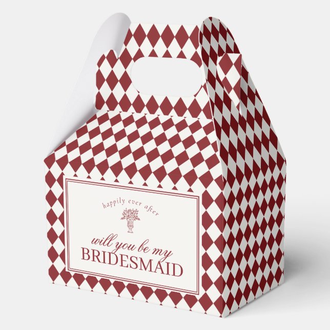 Caja Para Regalos Red Harlequin Checkered Bridesmaid Proposal Box (Anverso)