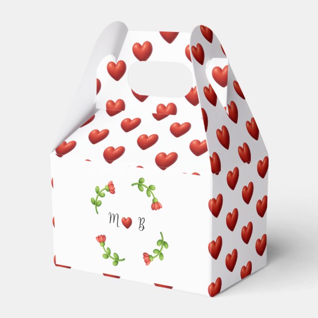 Caja Para Regalos Red Heart & Floral Monogram Gable Gift Box (Front Side)
