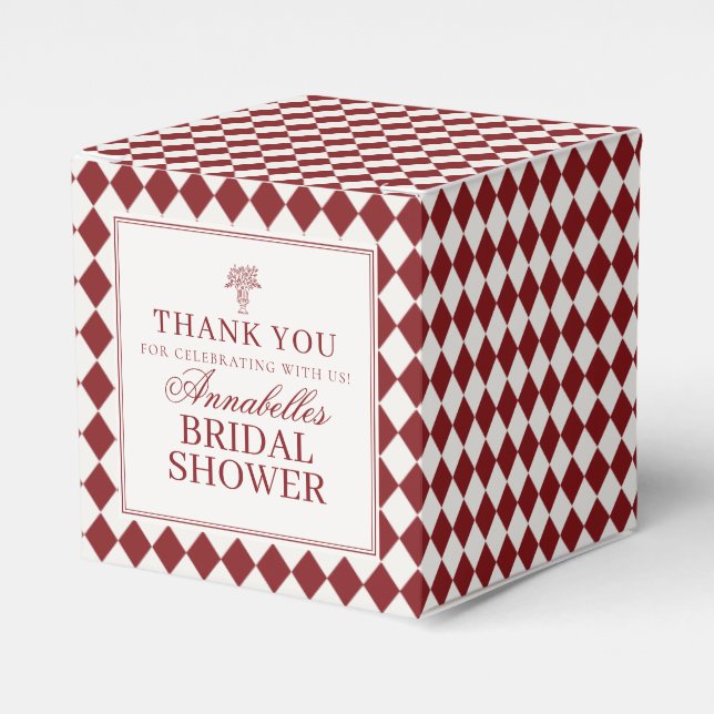 Caja Para Regalos Red Merlot Harlequin Checkered Bridal Shower (Costado Anverso)