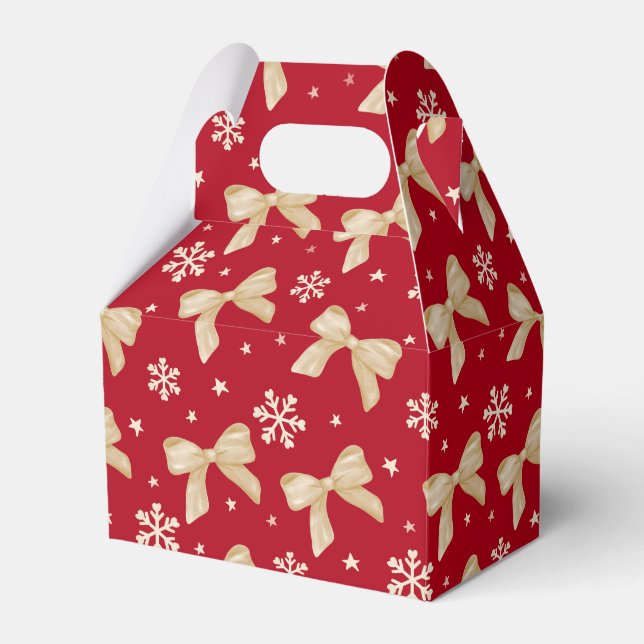 Caja Para Regalos Red Party Favor Gable Box with Gold Bow Pattern  (Front Side)