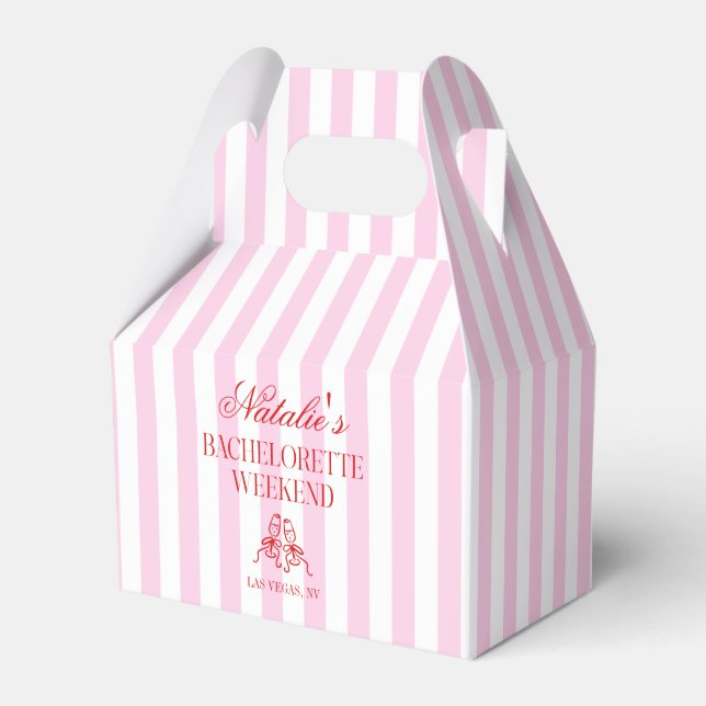 Caja Para Regalos Red Pink Stripes Bachelorette Weekend Party (Front Side)