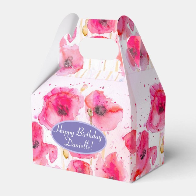 Caja Para Regalos Red Poppy Floral Flower Tea Party Cake Favour Box (Front Side)