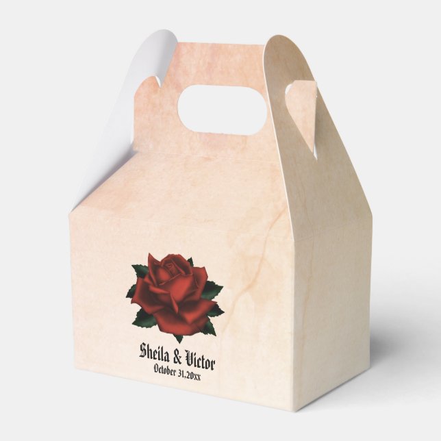 Caja Para Regalos Red Rose Gothic Boda Personalizado Peach (Front Side)