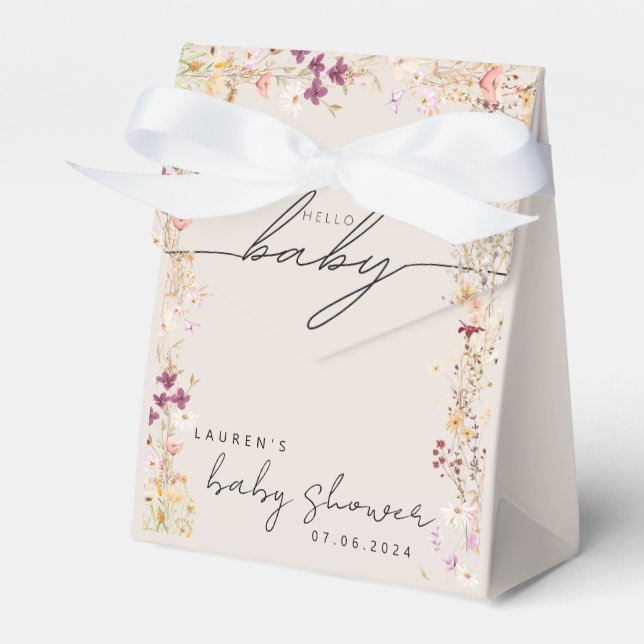 Caja Para Regalos Regalo de Baby Shower Beige Boho Wildflower (Front Side)