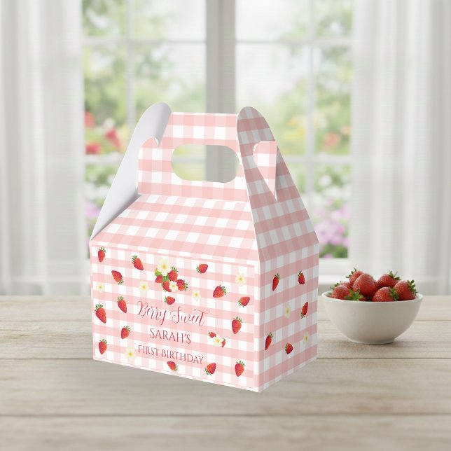 Caja Para Regalos Regalo de Cumpleaños 1er Cumpleaños Fresa Dulce de (Berry Sweet Strawberry 1st Birthday Party Gift Favor Boxes)