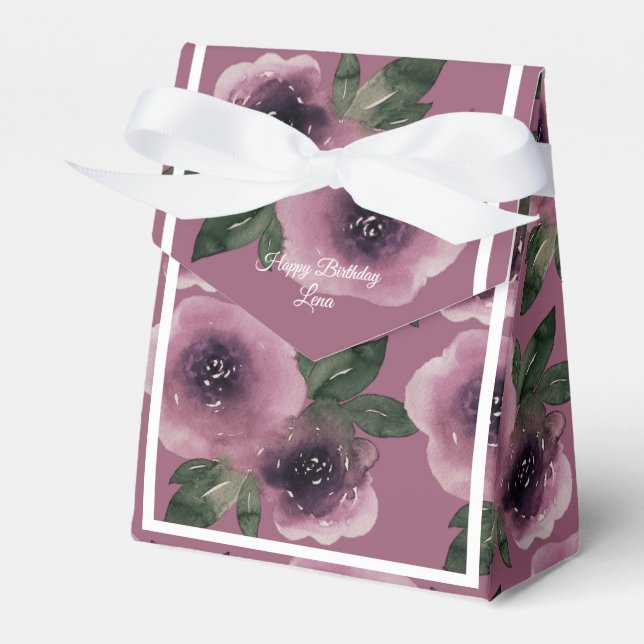 Caja Para Regalos Regalo de cumpleaños de flores de malva de acuarel (Front Side)