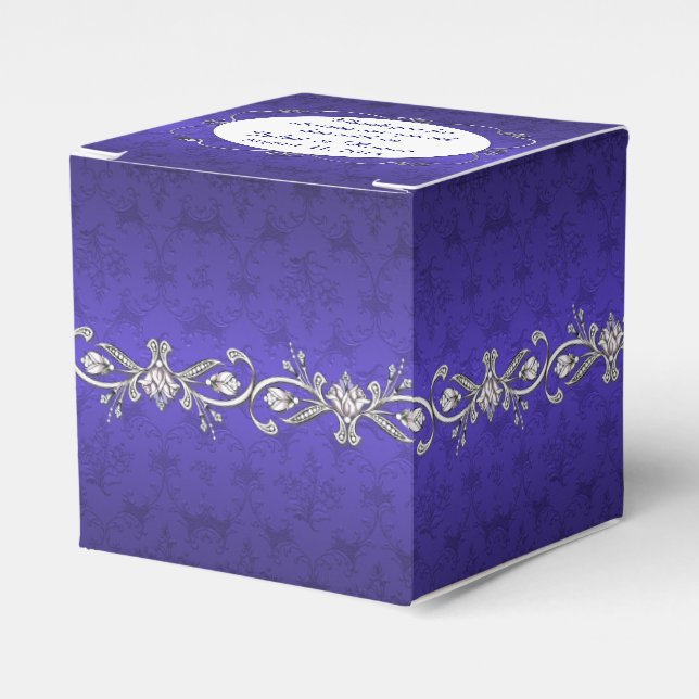 Caja Para Regalos Regency Blue Damask Custom Wedding Favor Gift Box (Costado Anverso)