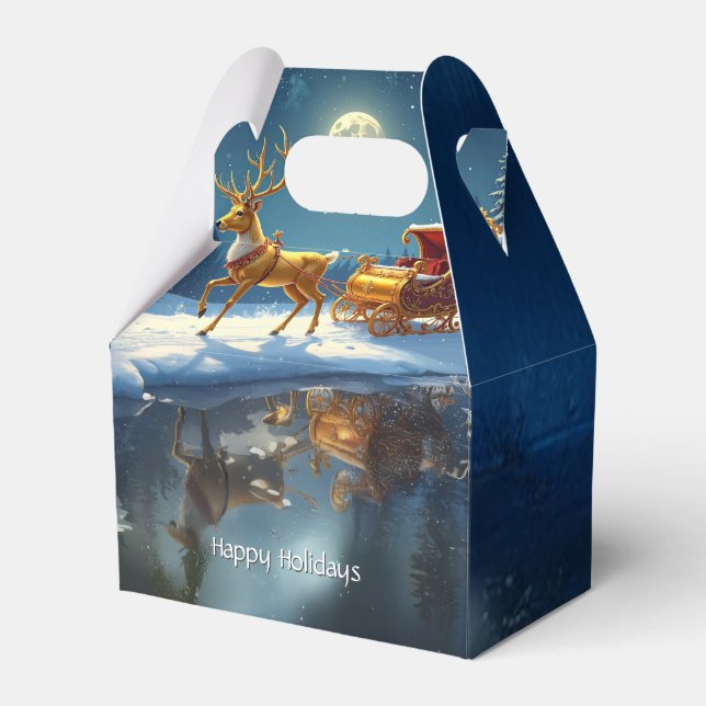 Caja Para Regalos Reindeer Christmas Sleigh Holiday Favor Box (Front Side)