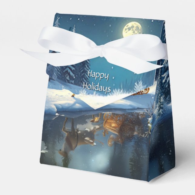 Caja Para Regalos Reindeer Christmas Sleigh Holiday Favor Box (Front Side)